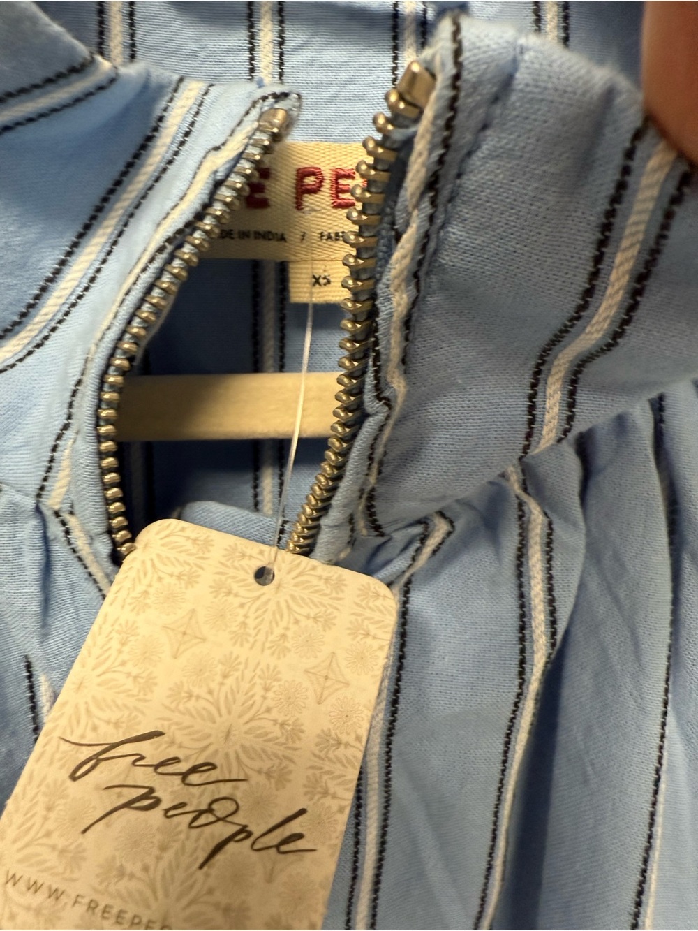 Free People Devon Striped Balloon Funnel-Neck Jacket Blue - Picture 6 of 8